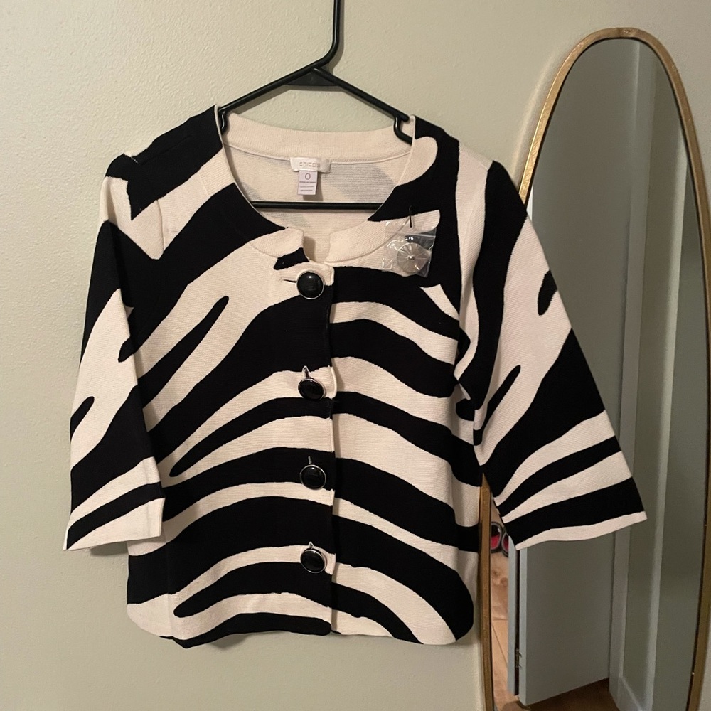 Chico’s Zebra Striped 3/4 Arm Cardigan